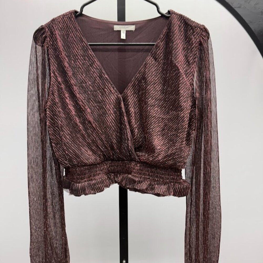 Maurices Metallic Sheen Long Sleeve Cropped Blouse
